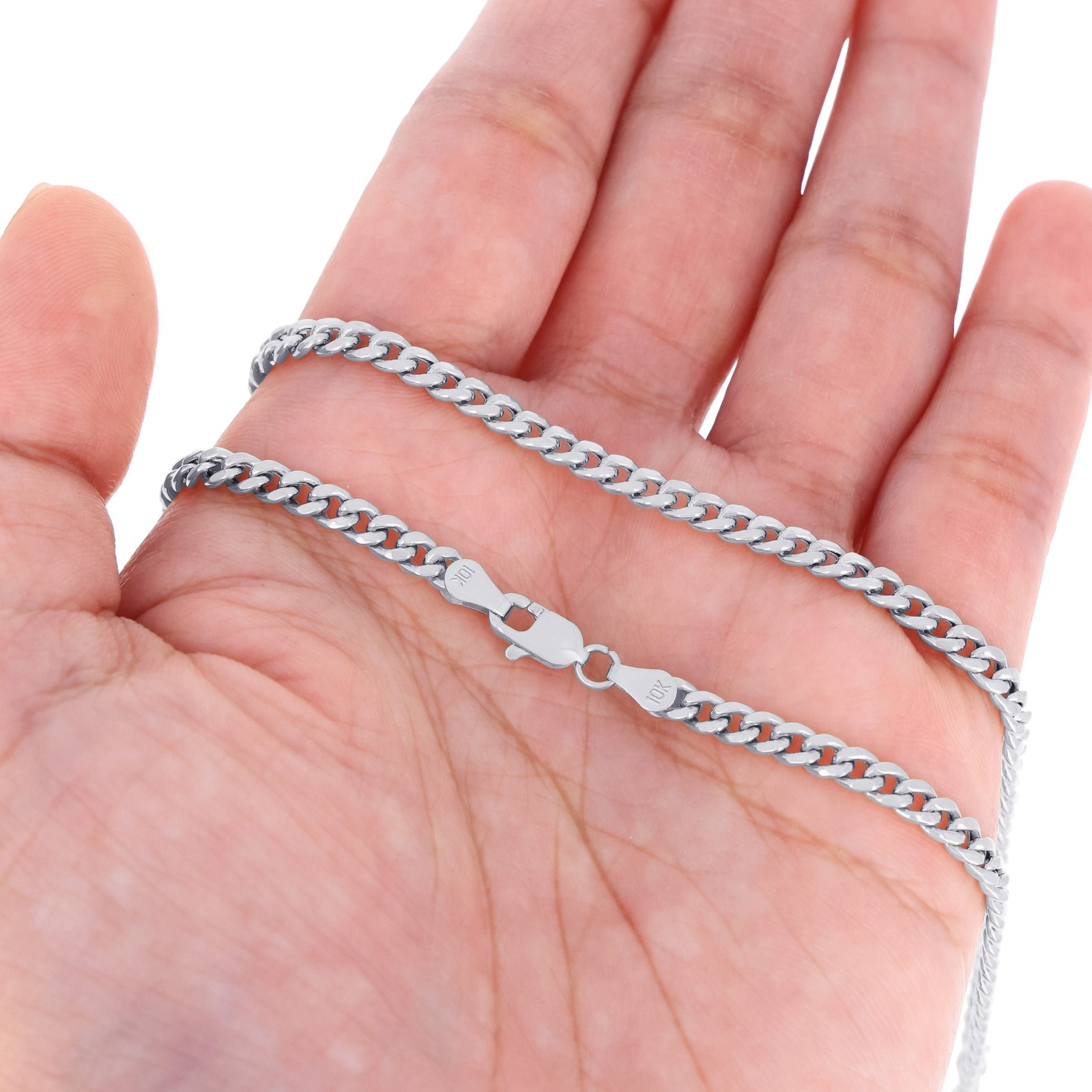 10K White Gold 3mm-9mm Miami Cuban Link Necklace Chain or Bracelet, 7″-30″