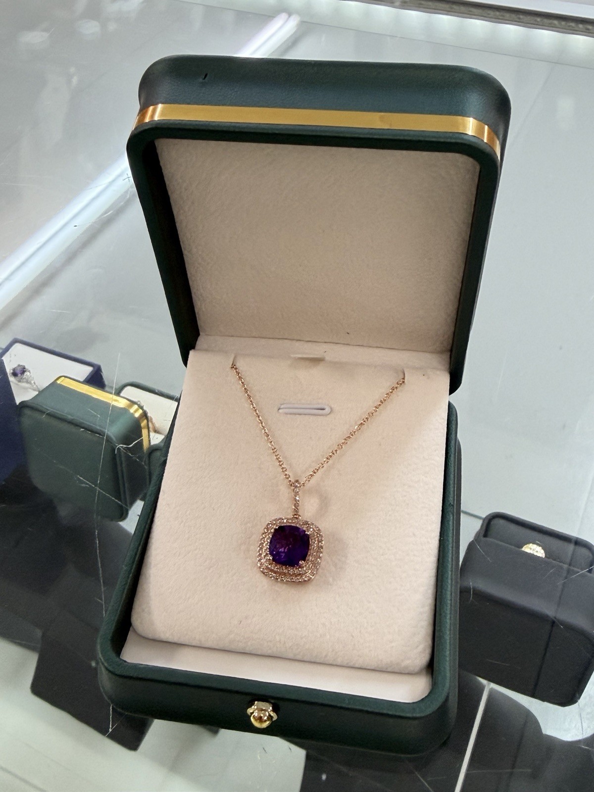 EFFY 14K Rose Gold Pendant Necklace Amethyst Diamonds 16″ & 18″