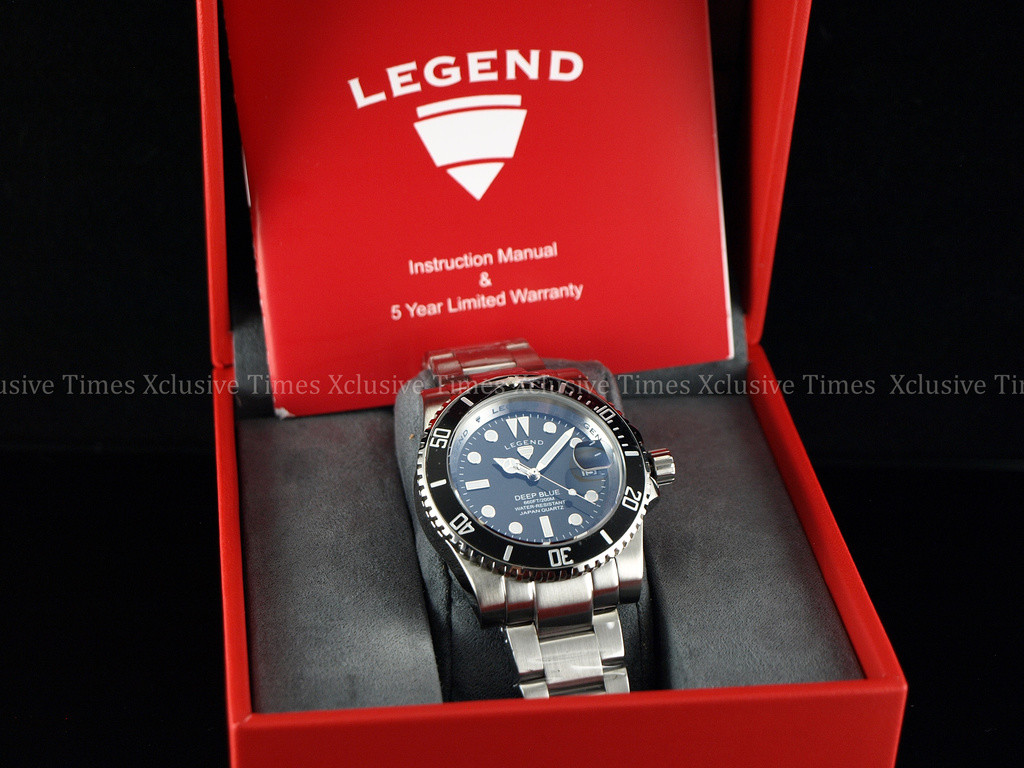 RARE Legend Men 200m Deep Blue Diver Midnight Black Dial Quartz SS Watch
