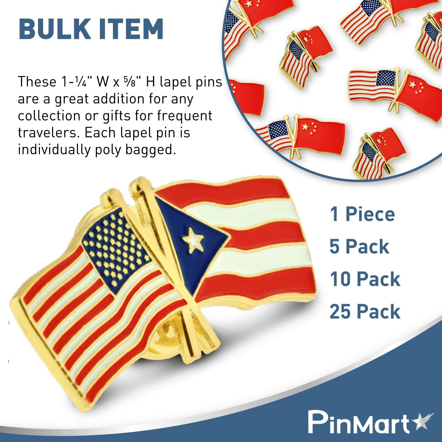 PinMart Crossed American Flag Lapel 1 Piece, United Kingdom Gold-Color Plated