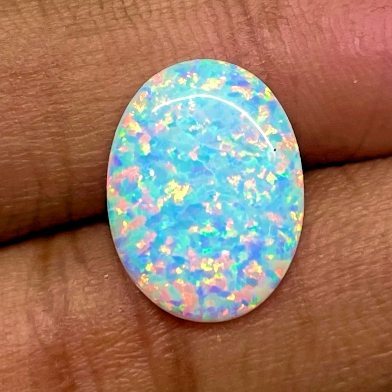 2.60 Cts Australian Opal 16x12mm Oval Cabochon AAA Quality Lab Created Gemstone