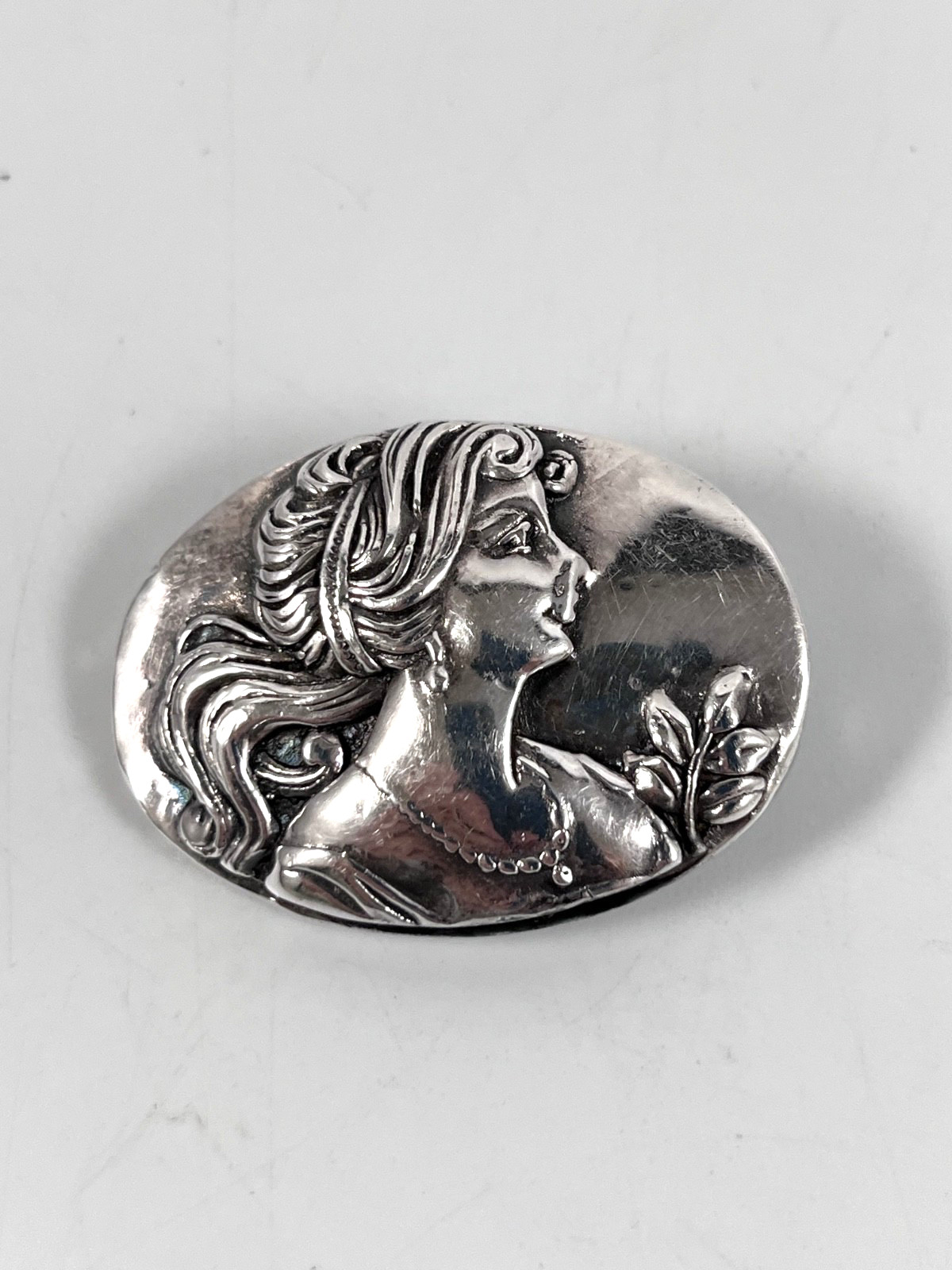 VINTAGE SIGNED LIV ART NOUVEAU STERLING SILVER LADY PENDANT PIN BROOCH IN ONE