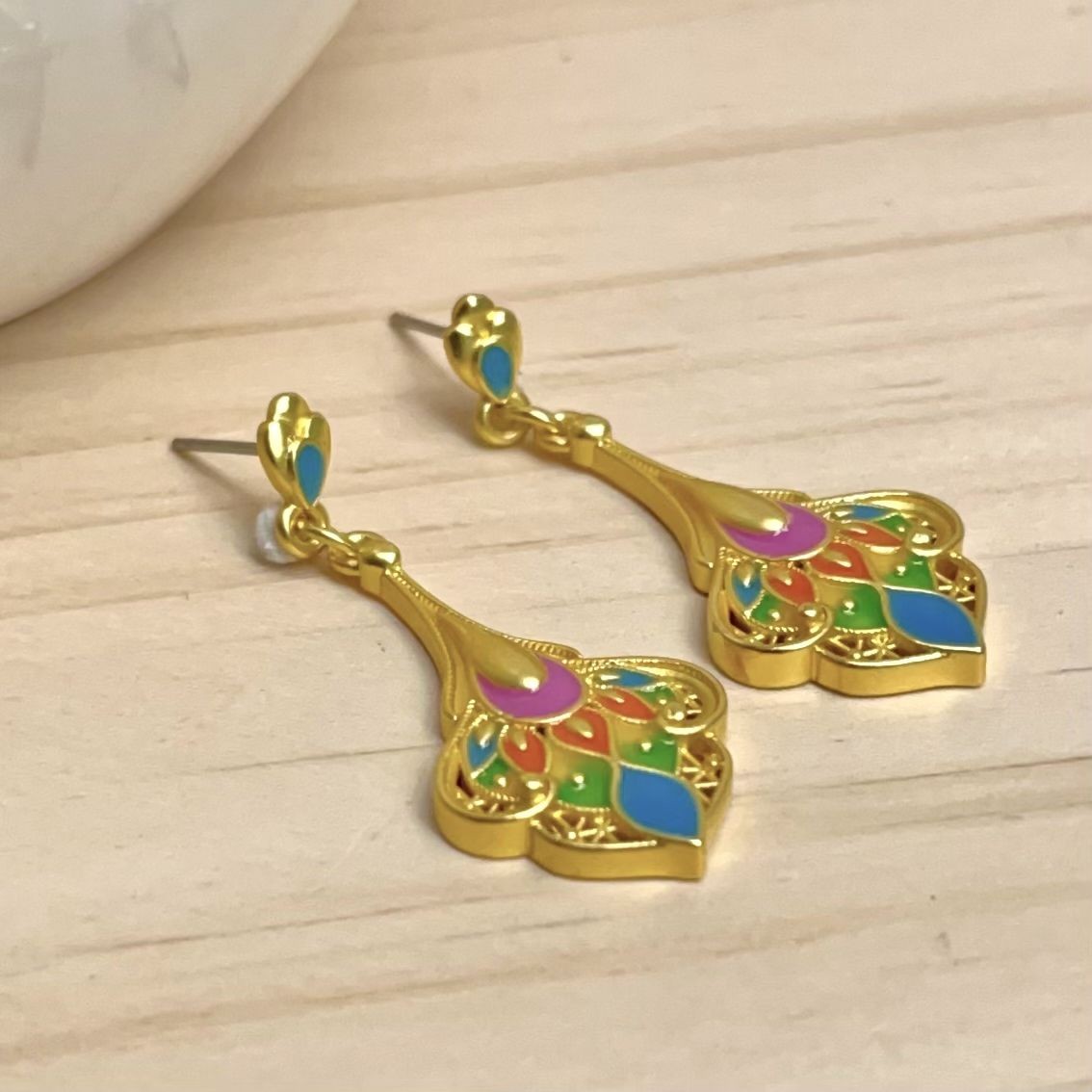 New Chinese Phoenix Feather Enamel Earrings Palace Women