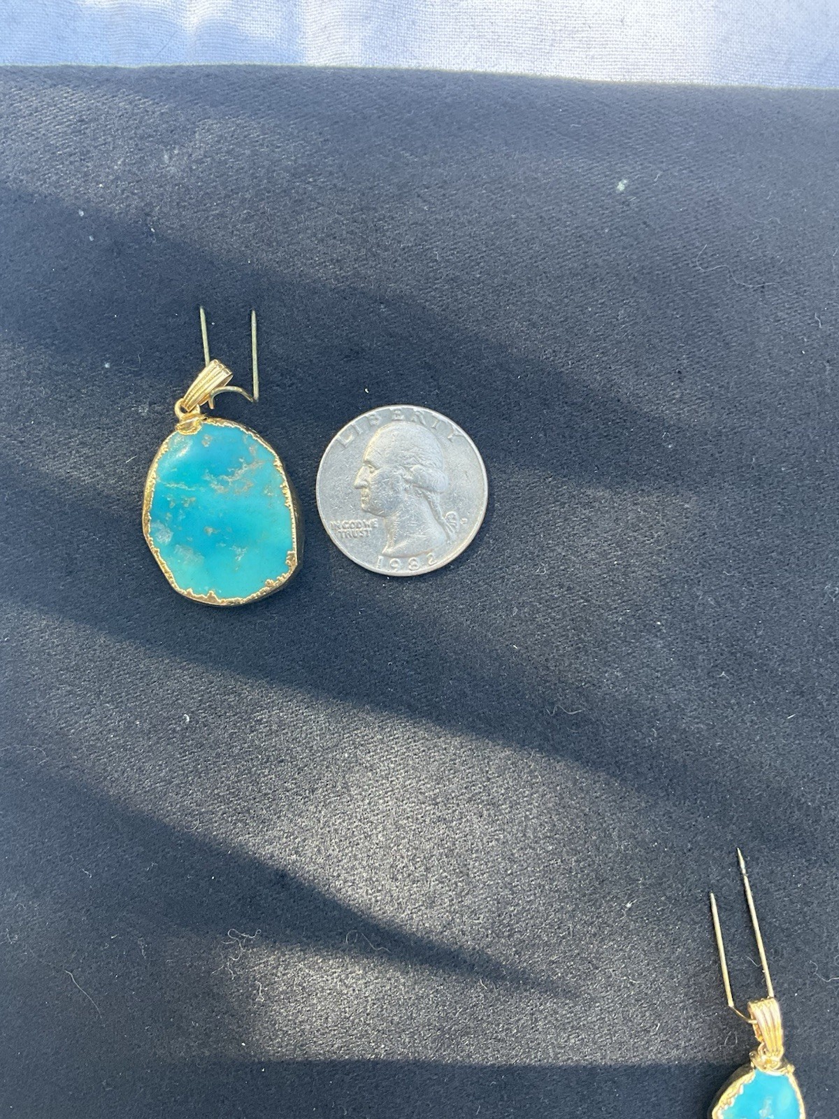 Vintage Turquoise Pendant With Gold Trim