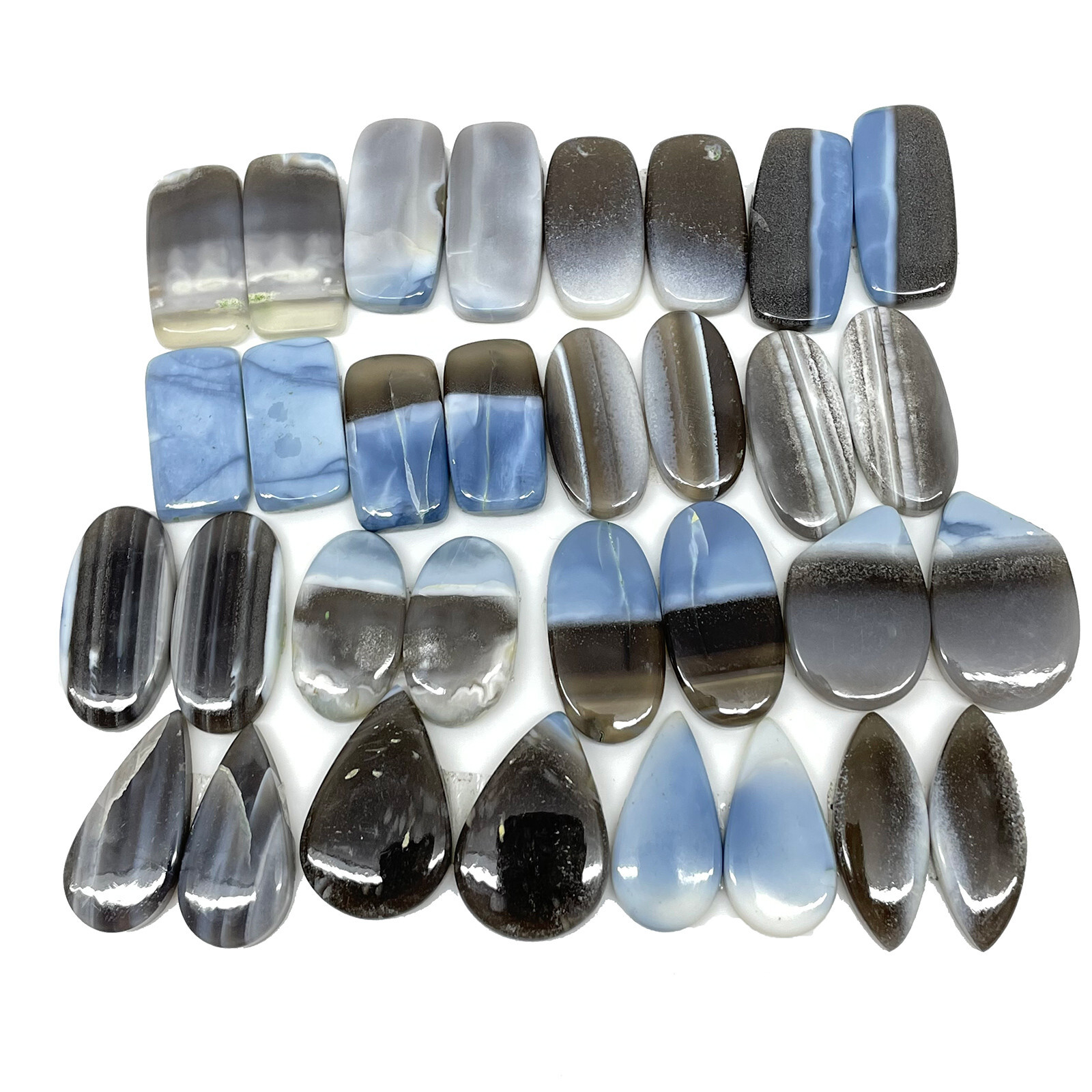 16 Pairs Natural Blue Opal 25-29mm Loose Cabochon Gemstones Lot for Earrings