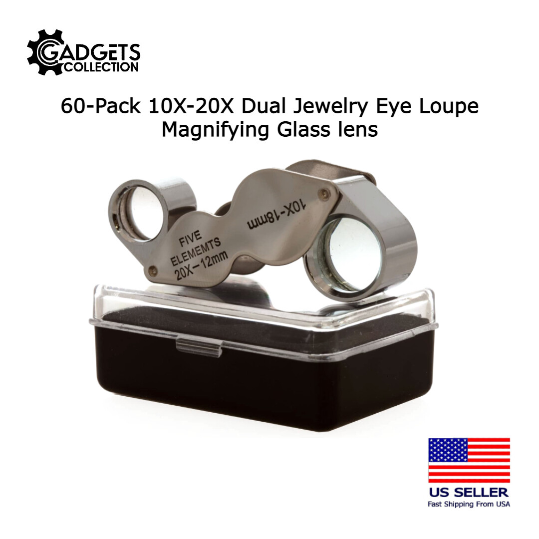60-Pack 10X 20X DUAL Jewelers Jewelry Eye Loupe Optical Magnifying Glass Lens