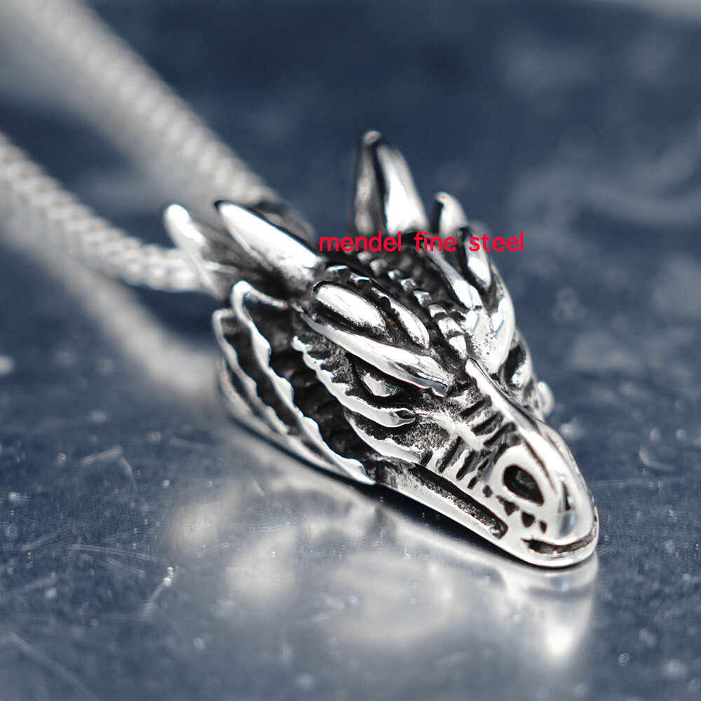 MENDEL Men’s Dragon Head Pendant Necklace Stainless Steel With Chain For Men