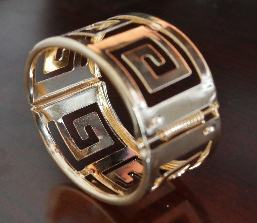 NEW Women’s Fashion Cuff Bracelet Bangle jewelry Greek Key 18K yellow GP