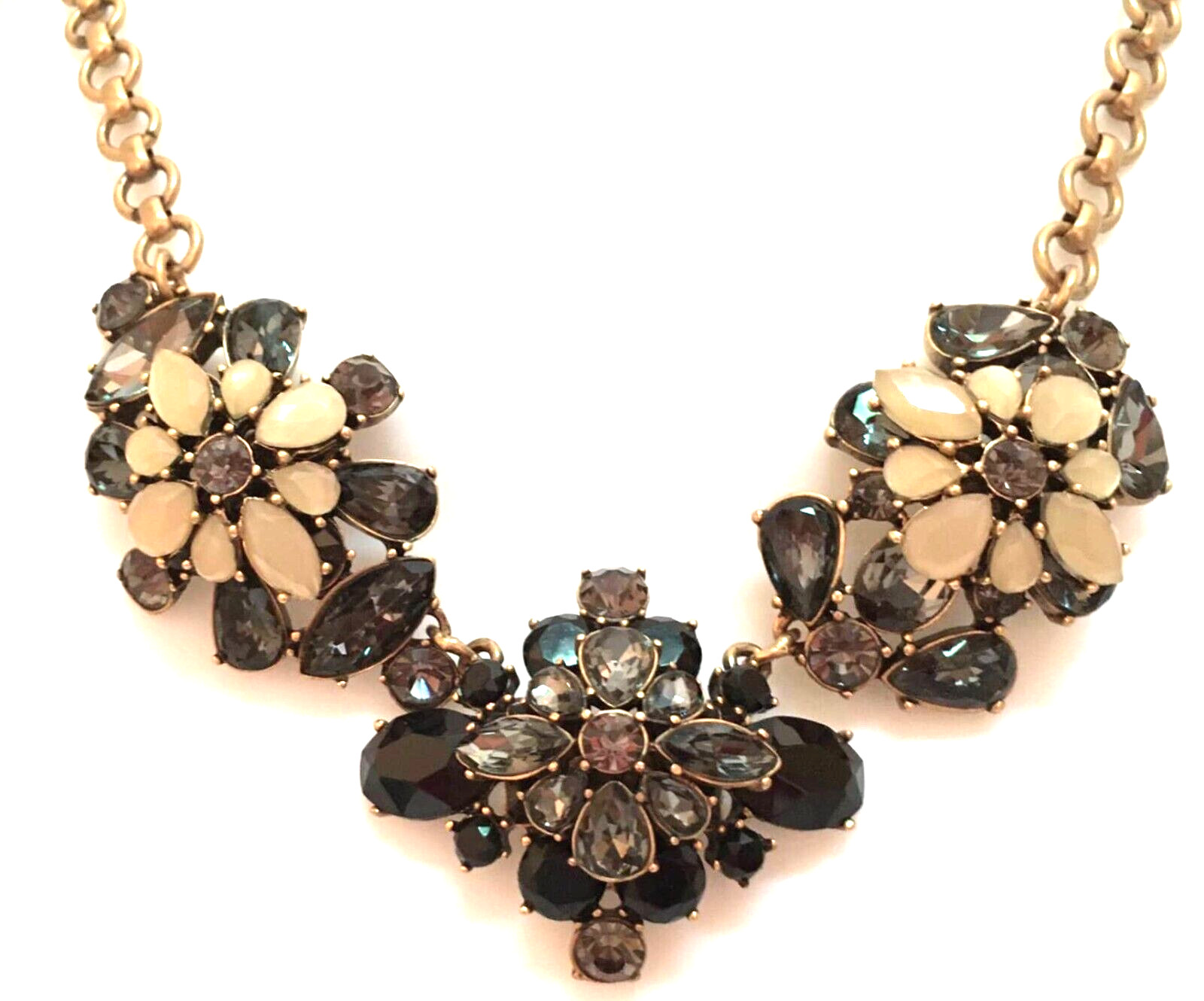 VTG J.Crew Statement Necklace Smoky Blue Gray Glass Crystals Black Yellow Signed