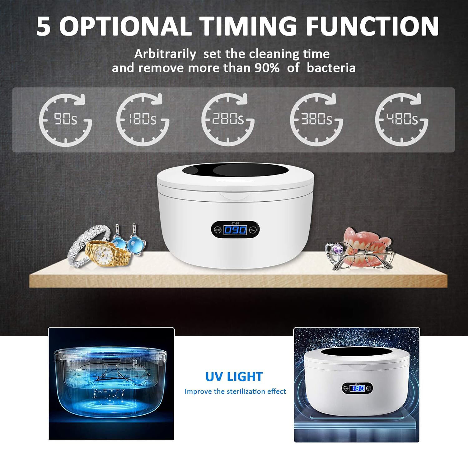 Ultrasonic Jewelry Cleaner Denture Glass Watch Ring Bath Tank Cleaning Machine