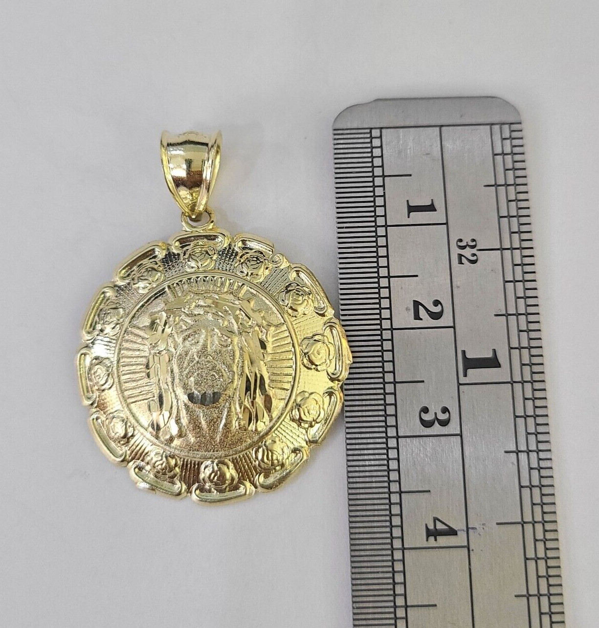 Real 10K Jesus Virgin Mary Pendent Charm 10kt yellow Gold 1.5″ Guadalupe