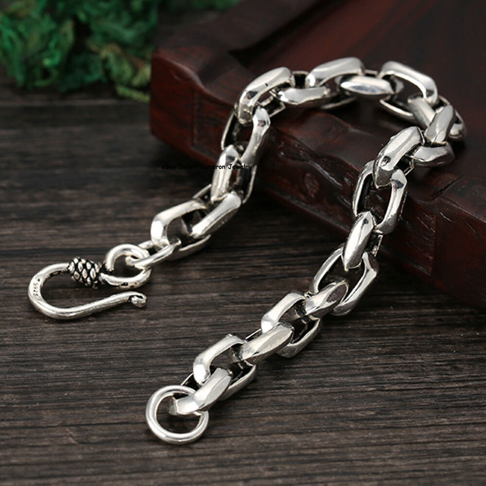 Pure S925 Sterling Silver Chain 8mm Square O Link Bracelet 7.1-7.9inch L