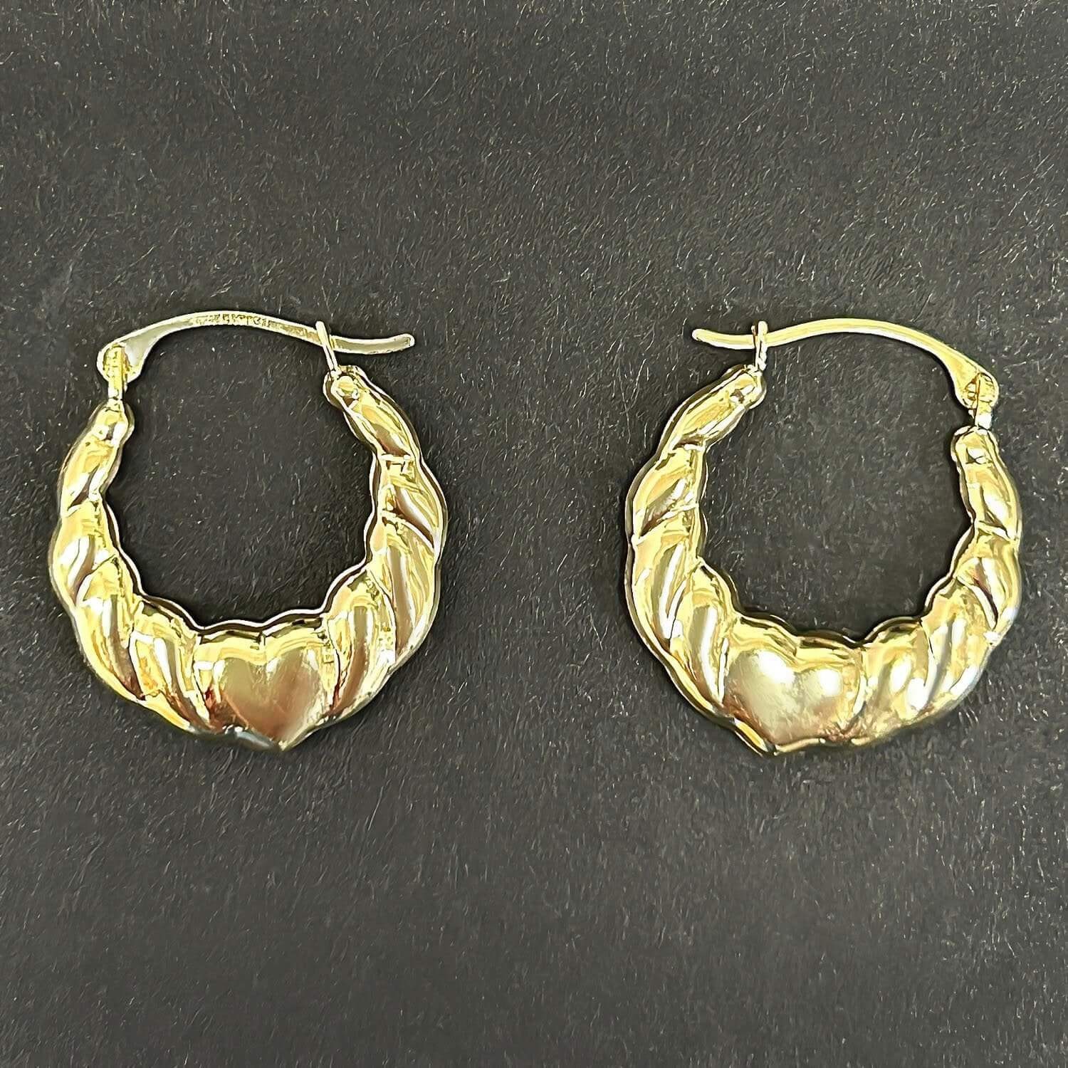14K Real Gold Love Heart Hoop Earrings 20mm