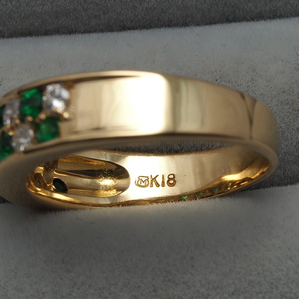 Auth Mikimoto Ring Emerald 0.37ct Diamond 0.36ct US5.75-6 18K 750 Yellow Gold