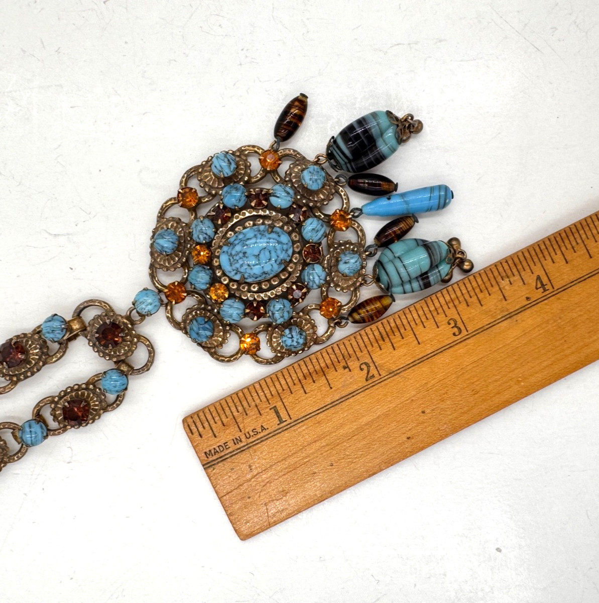 LOUIS ROUSSELET FAB ANTIQUE RENAISSANCE REV NECKLACE HAND POURED TURQUOISE GLASS
