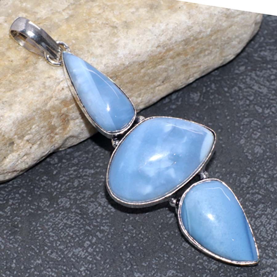 925 Silver Plated Owyhee Blue Opal Pendant 3″ Long Christmas Gift Jewelry MJ