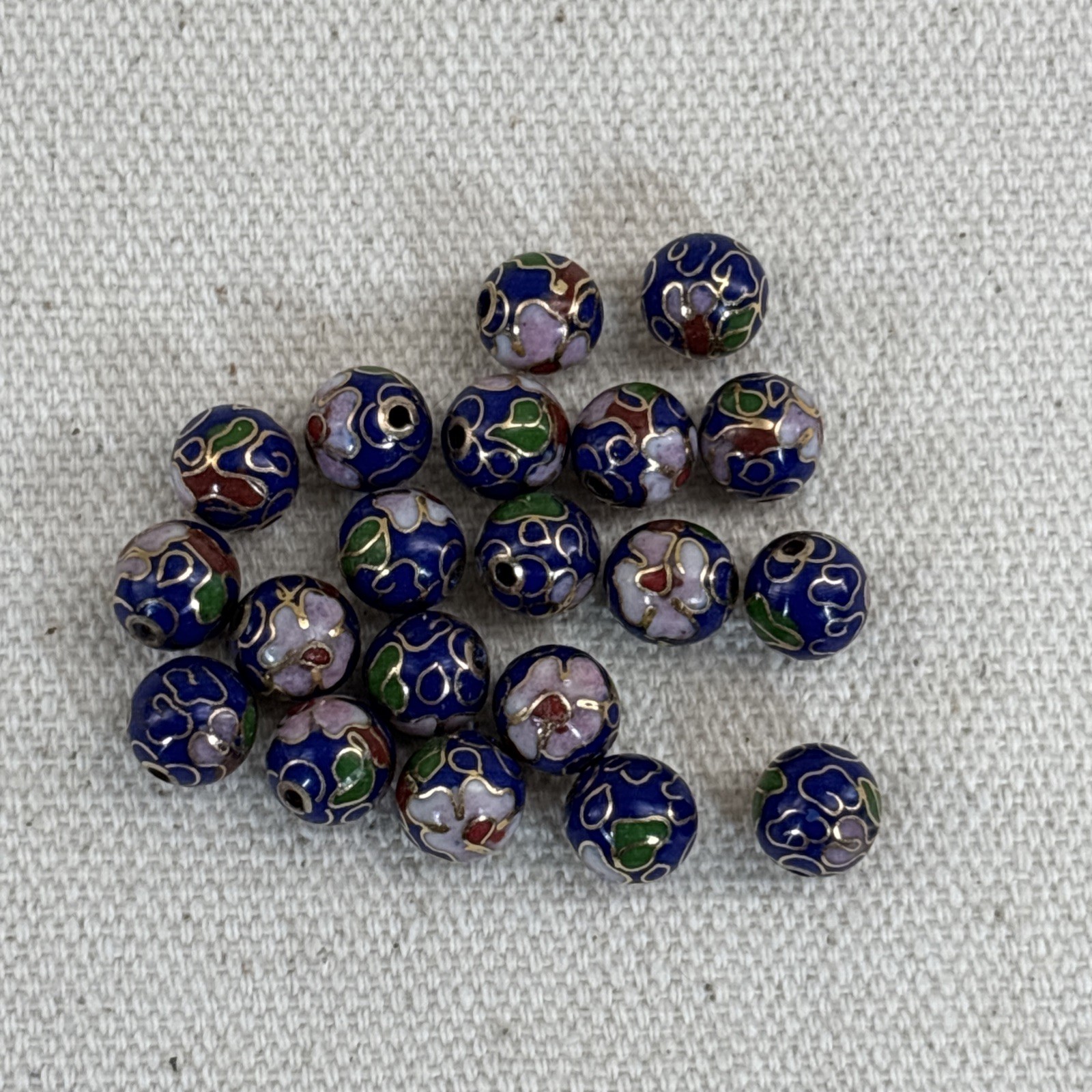 lot of 20 Blue w Pink Flowers Leaves Cloisonne Chinese Enamel Round Beads 8.2mm