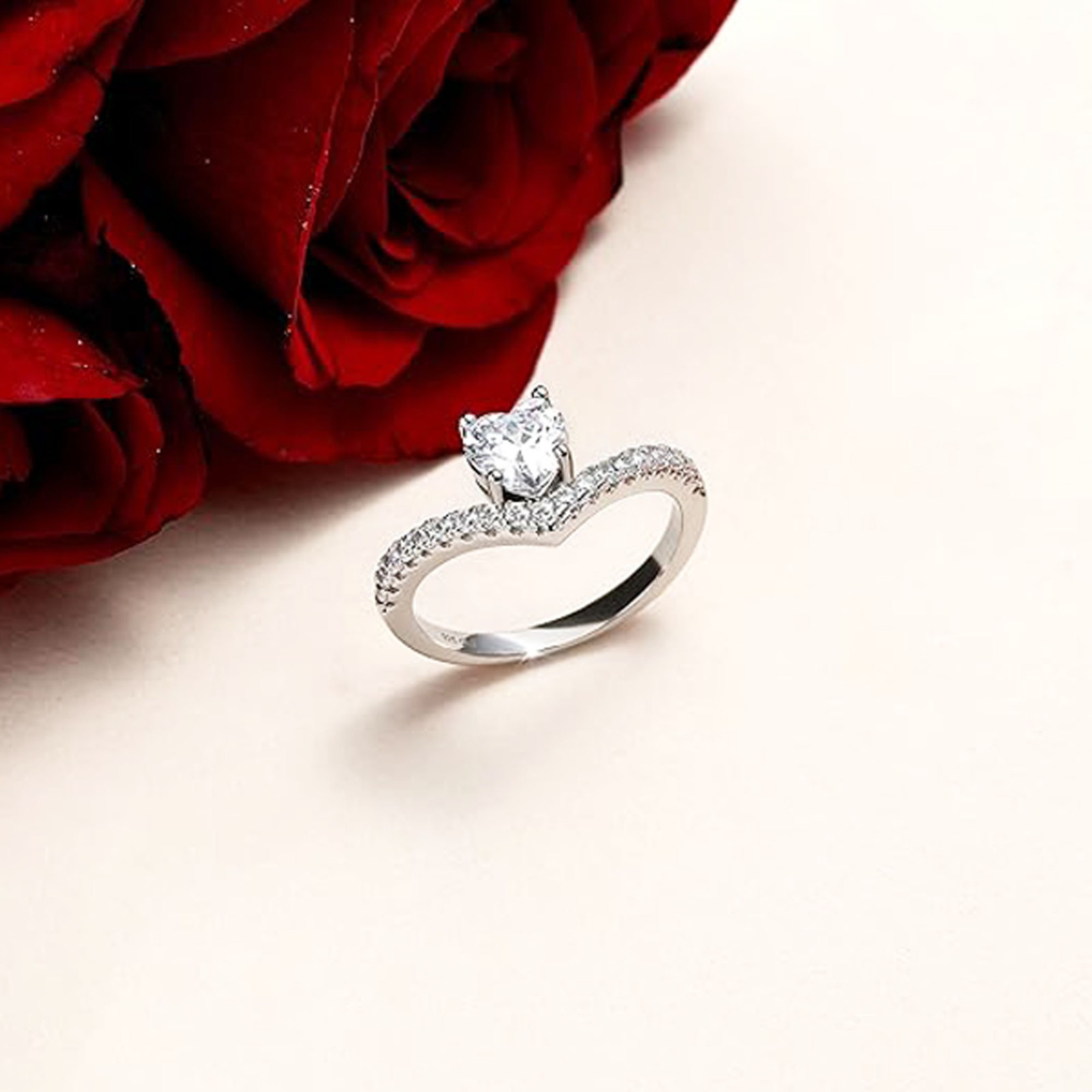 Pretty Promise Engagement Ring Heart Cut Simulated Diamond 14K White Gold Plated