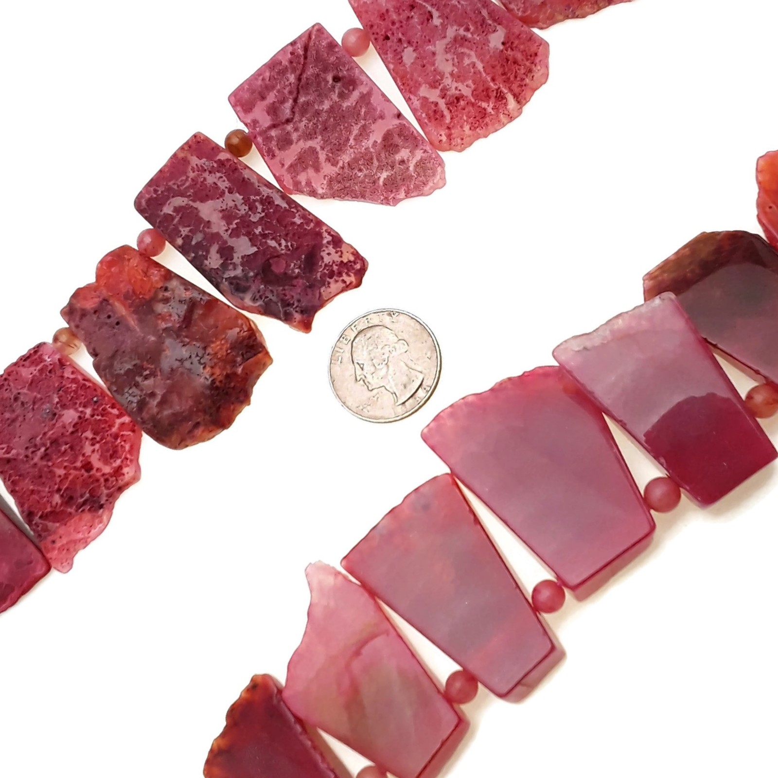 Red Agate Slice Irregular Trapezoid Slab Beads Approx 30x45mm 15.5″ Strand