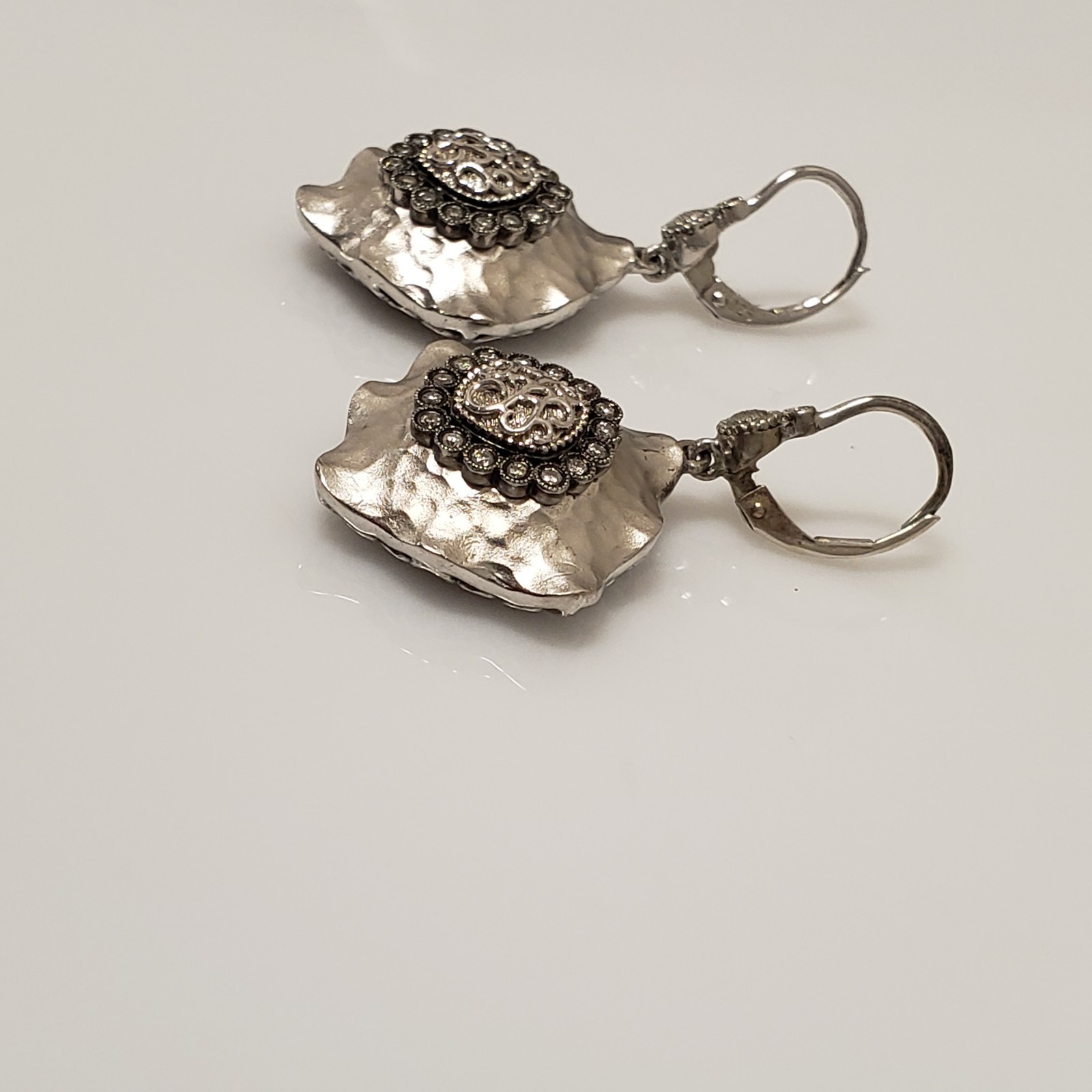 Gabriel & Co. Sterling Silver Diamond Hammered Brushed Dangle Earrings 422357