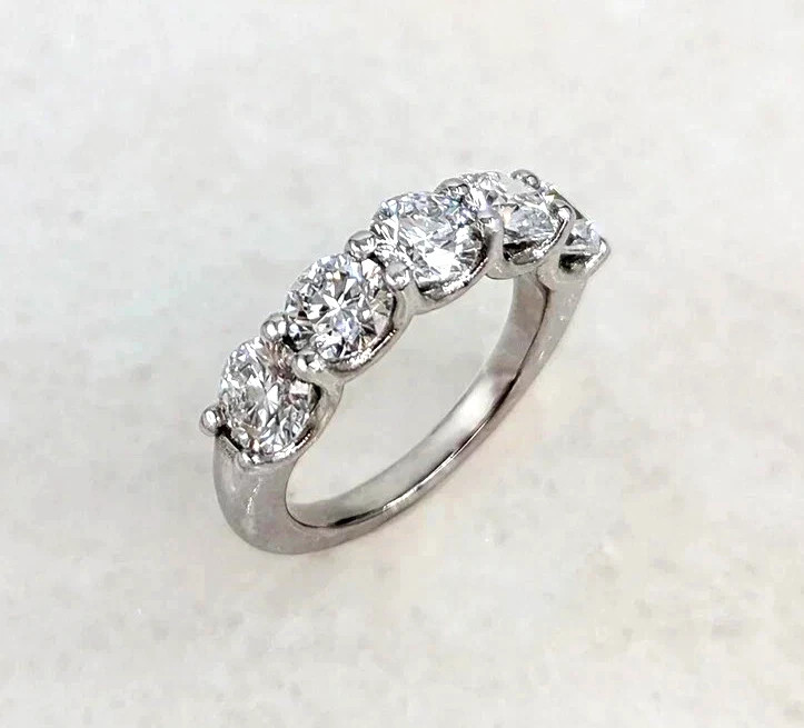 Natural 2.50 Cts Round Cut Diamond Real 14k White Gold Half Eternity Band Ring