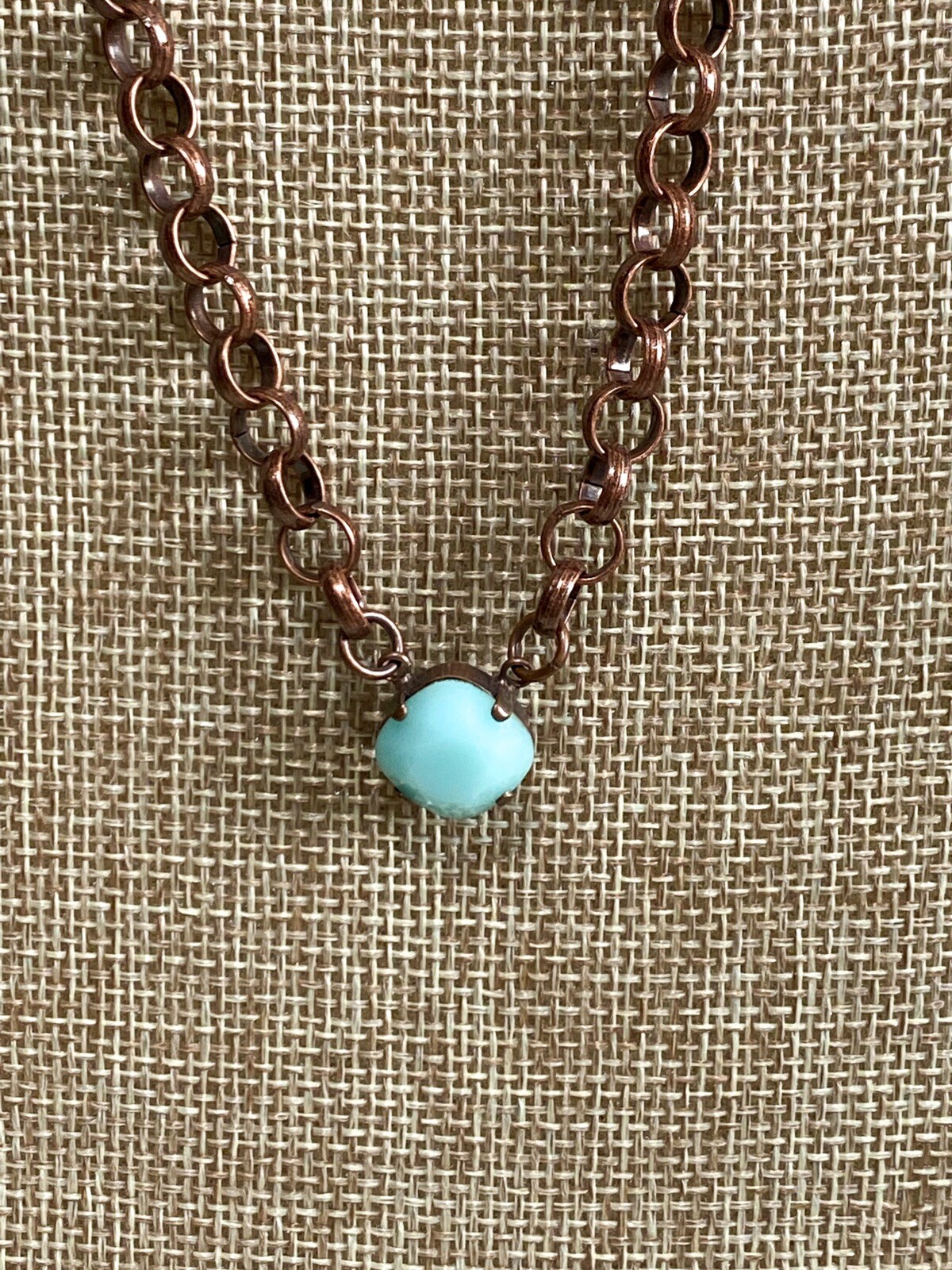 12mm Square Cushion Cut Pacific Cup Chain Necklace with Antique Copper Chain