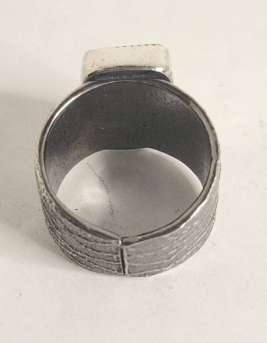 Petrified Wood Sterling Silver Ring Size 11-1/2 Signed 18.5g Carved Tufa Cast