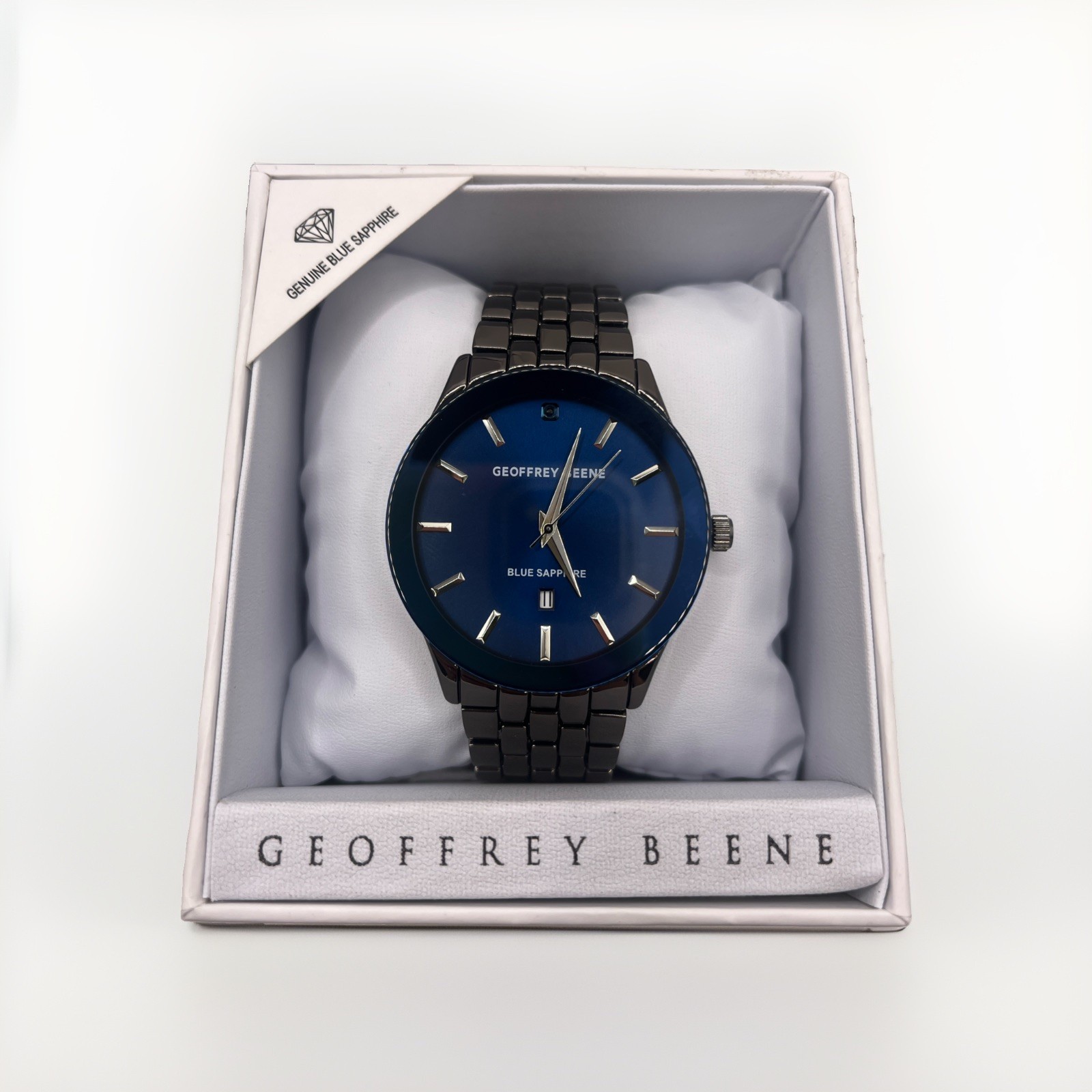 Geoffrey Beene Blue Sapphire Men’s Watch GBB0017GU Gun Metal Band