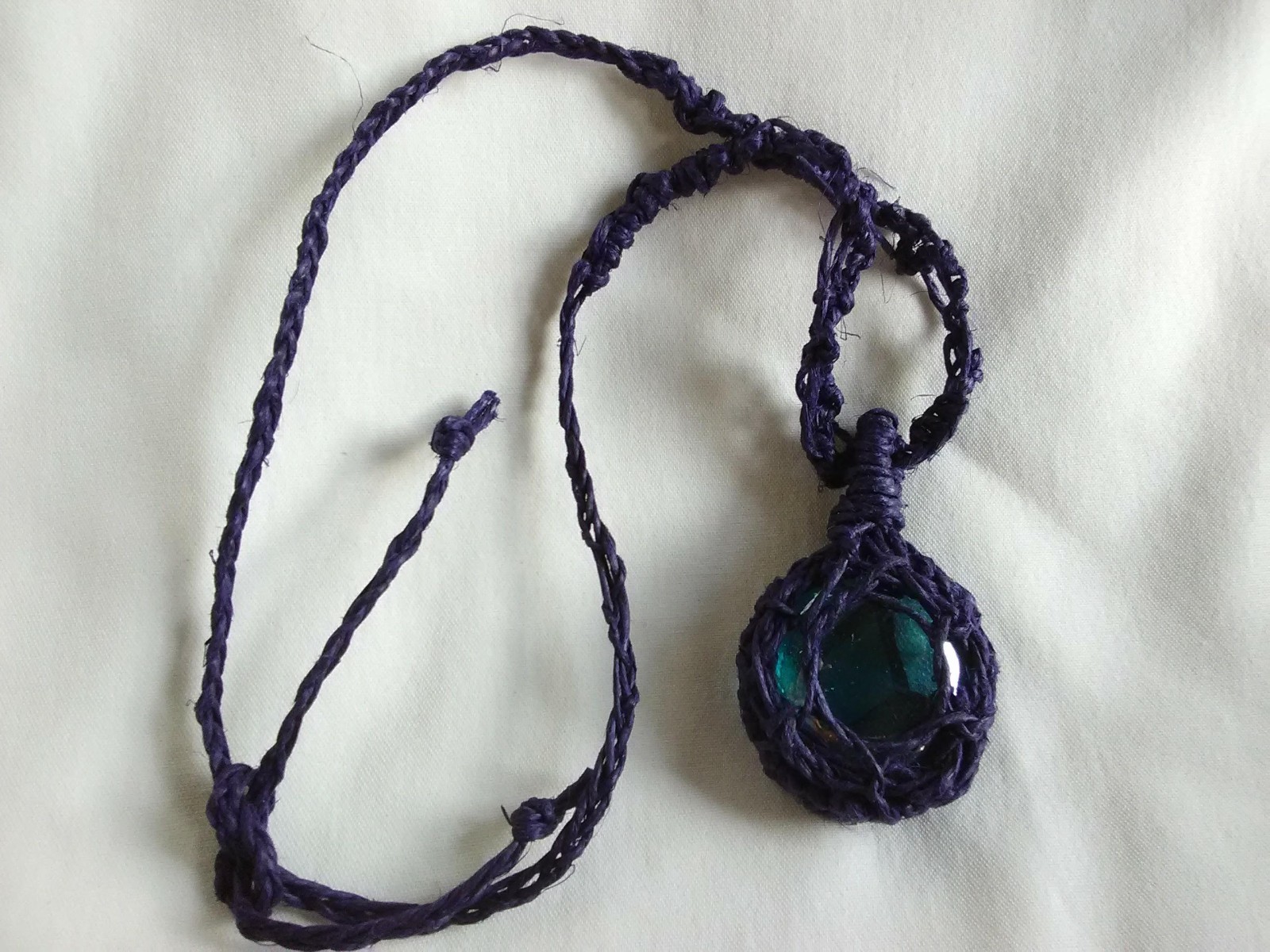 Macrame Hemp Boho Glass Pendant Women’s Necklace 22″ Jewelry Gift USA New