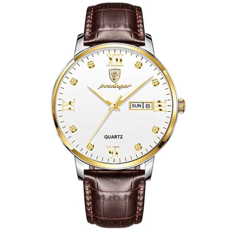 Leather Men’s Watch Luxury Watch Men Waterproof Watches Quartz Wristwatches +BOX