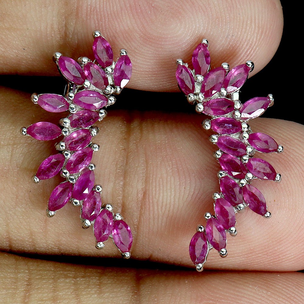 925 Sterling Silver Earrings Marquise Ruby Natural Gemstone Jewelry