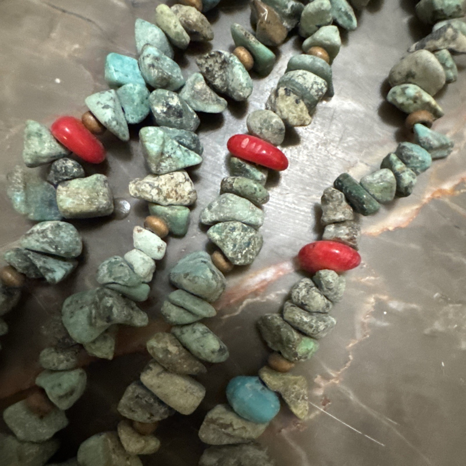 Rustic Turquoise Red Cora Double Stranded Necklace