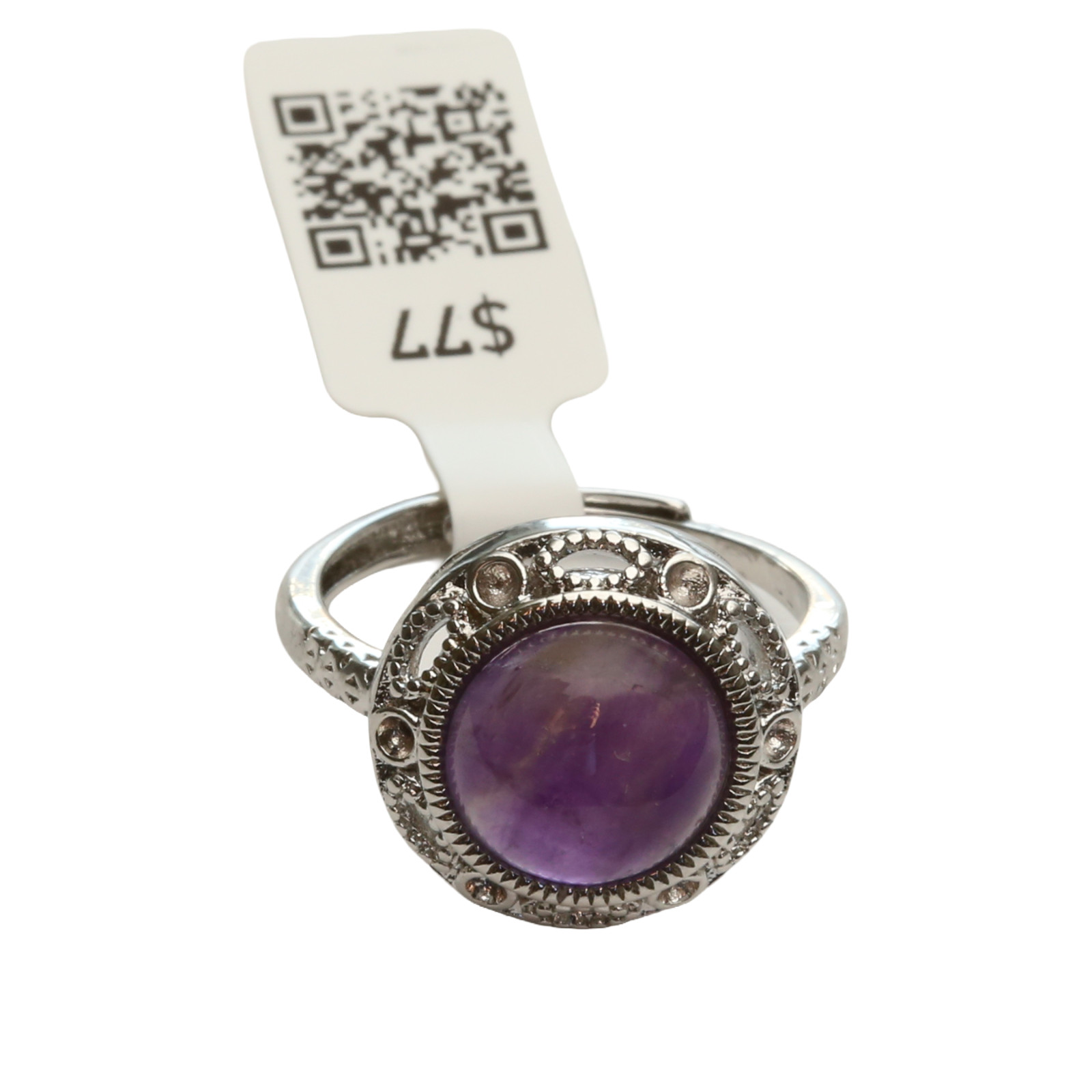 Handmade Genuine Amethyst Gemstone Ring 925 Silver Coated One Size Fits All