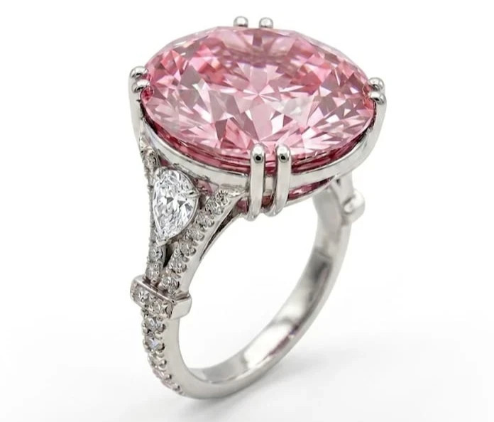 RARE 10.00 Ct Certified Round Cut Pink Treated Diamond Ring White Gold Finish