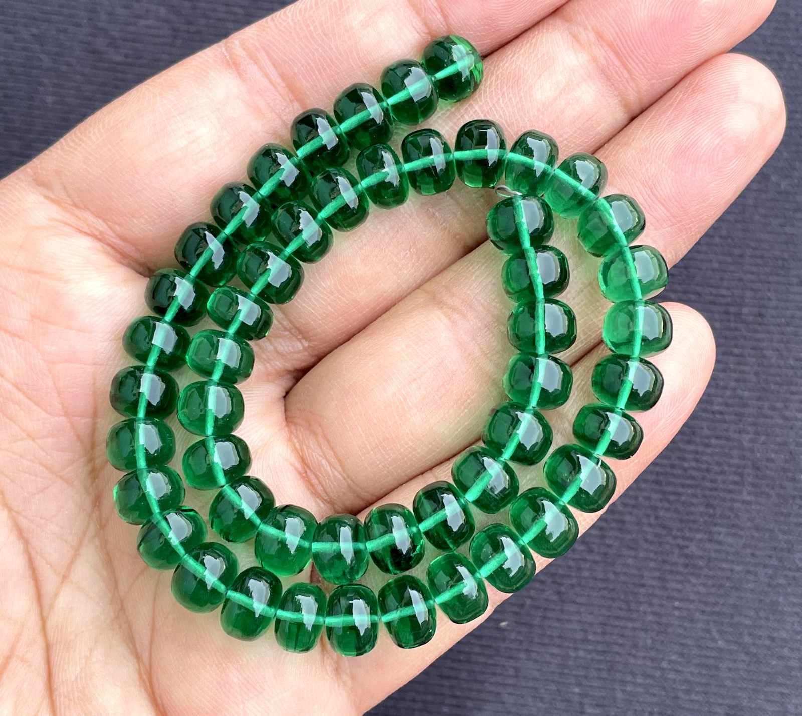 Chrome Green Quartz Smooth Rondelle Beads, 8 Inch Strand For Jewelry Making