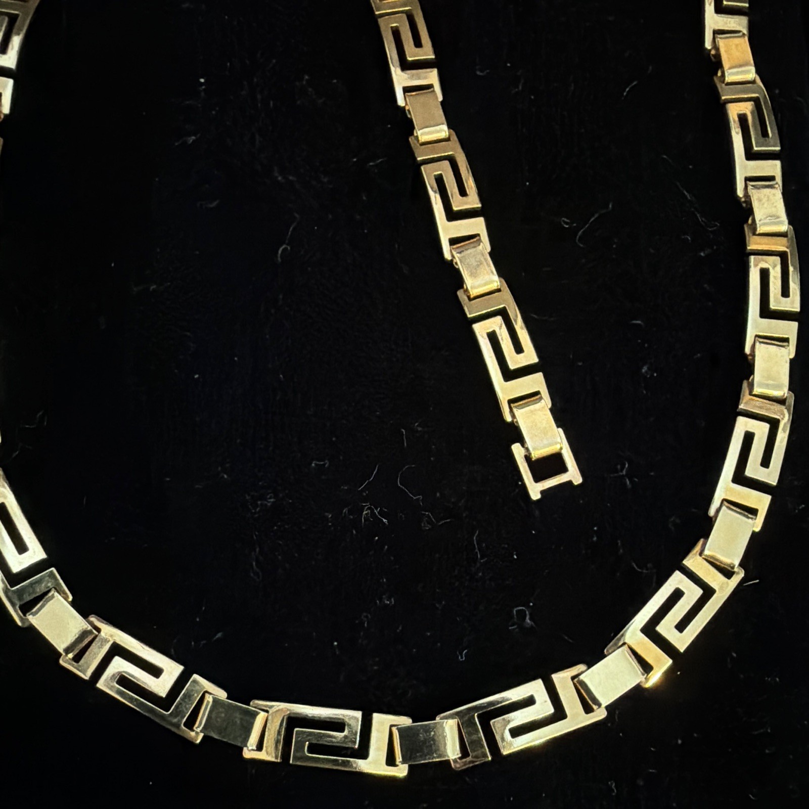 Gold-Tone Greek Key Link Chain Necklace and bracelet Box Clasp, Metal, No Stone