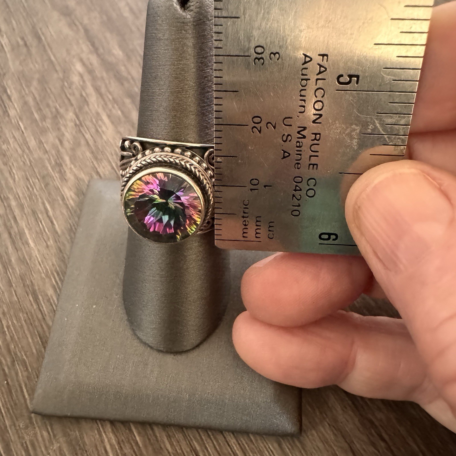 925 Sterling Silver Mystic Topaz Statement Ring Artisan Boho Scroll Size 8