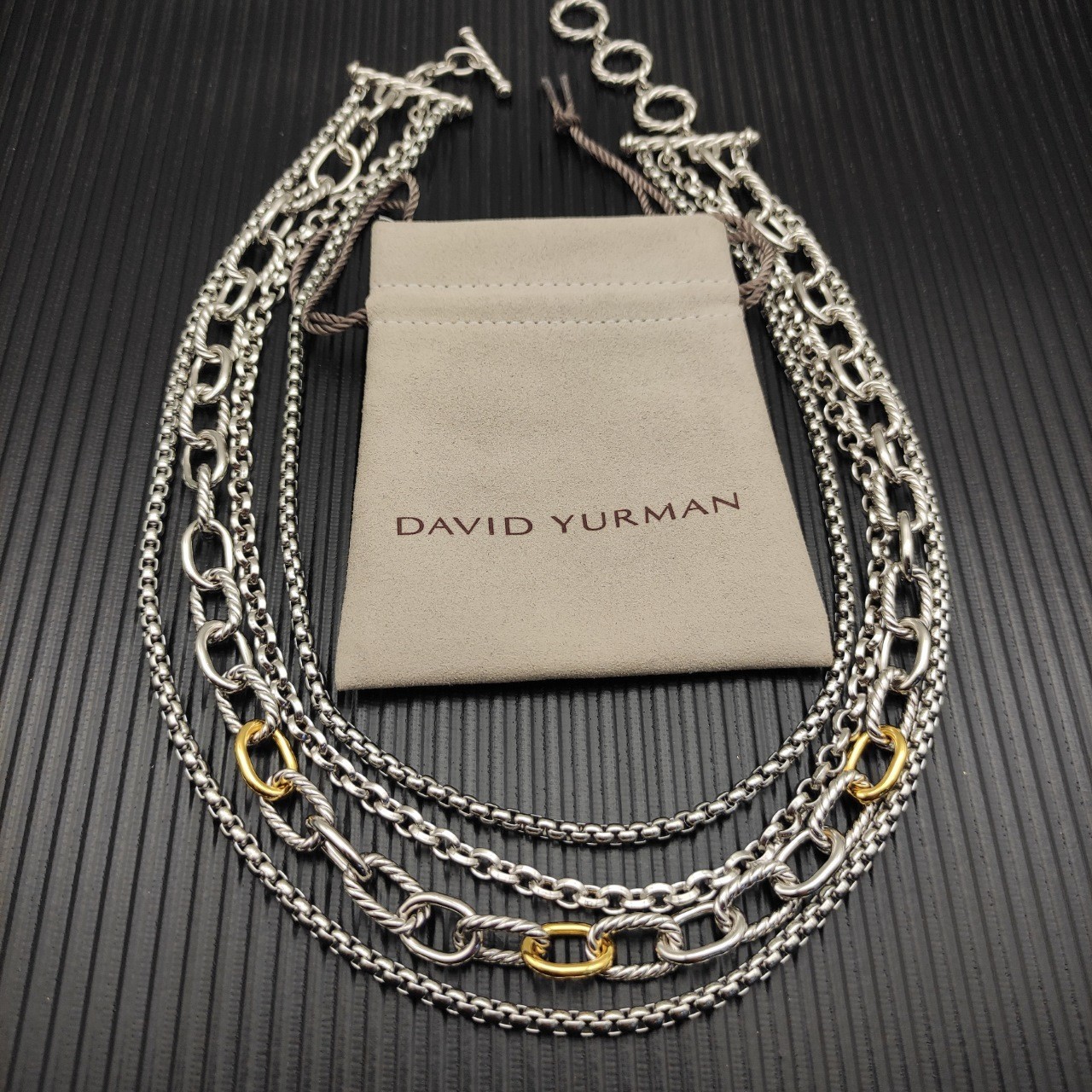 David Yurman Madison Multi‑Row Chain Necklace 925 Sterling Silver 18K Gold 19.6