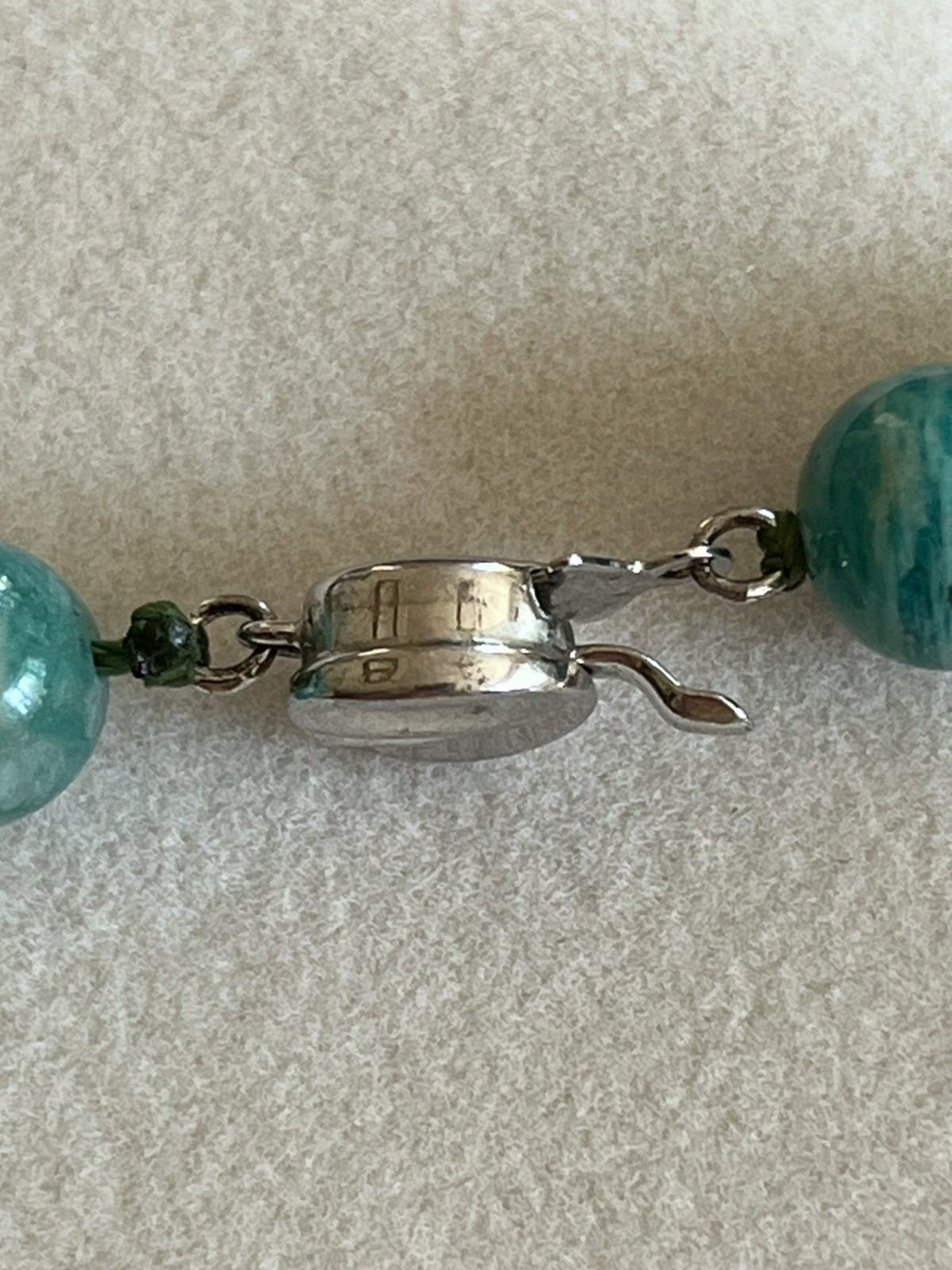 Gorgeous and Simple Green Amazonite Stone Beaded Necklace Silver Clasp