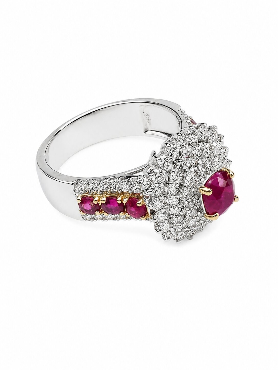 GIA Burmese Red Ruby Ring (Mogok Mine), No Heat Treatment, 18K Gold, 88 Diamonds