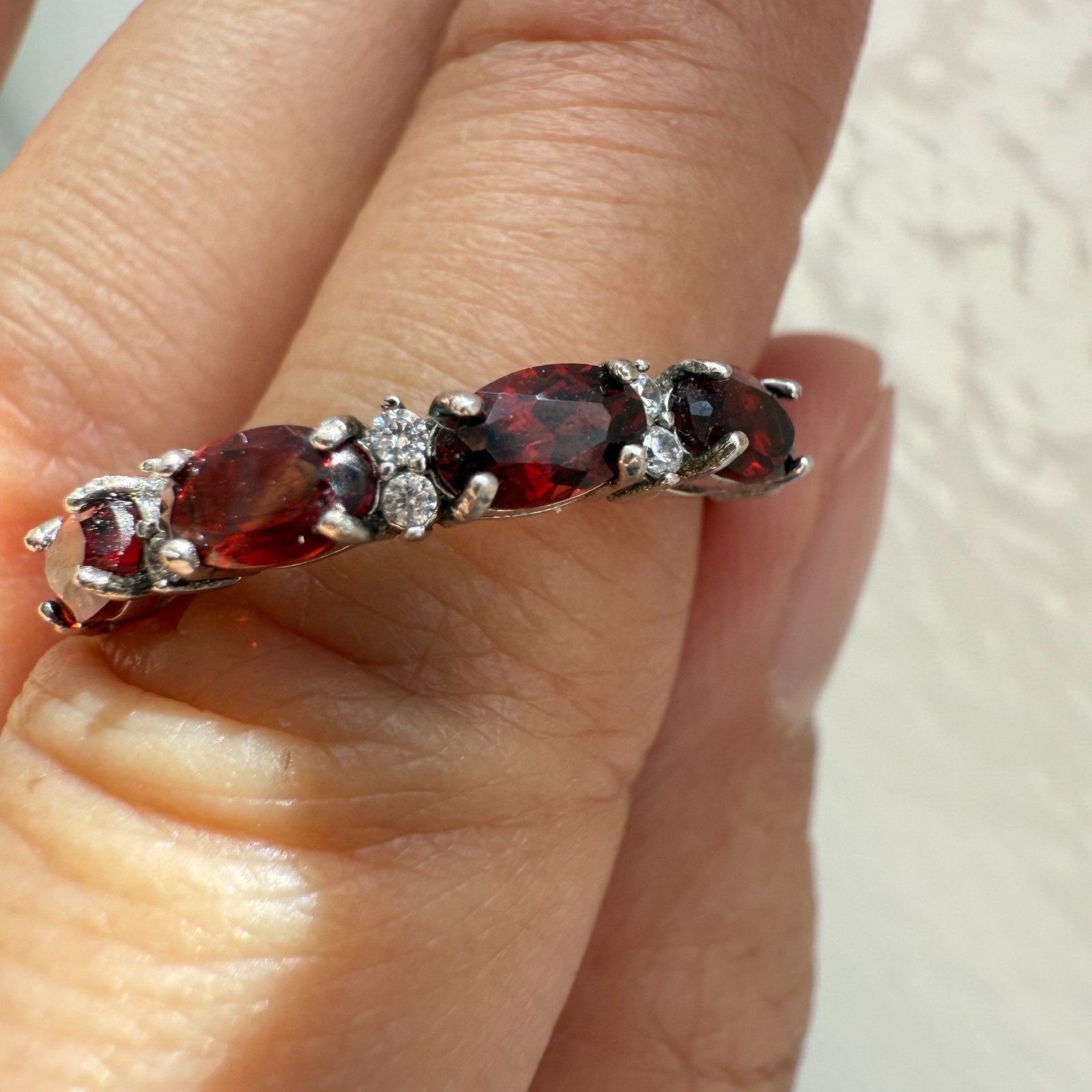 925 Sterling Silver Ring 5x3mm Natural Rhodolite Garnet Gemstone Zircon Beaded