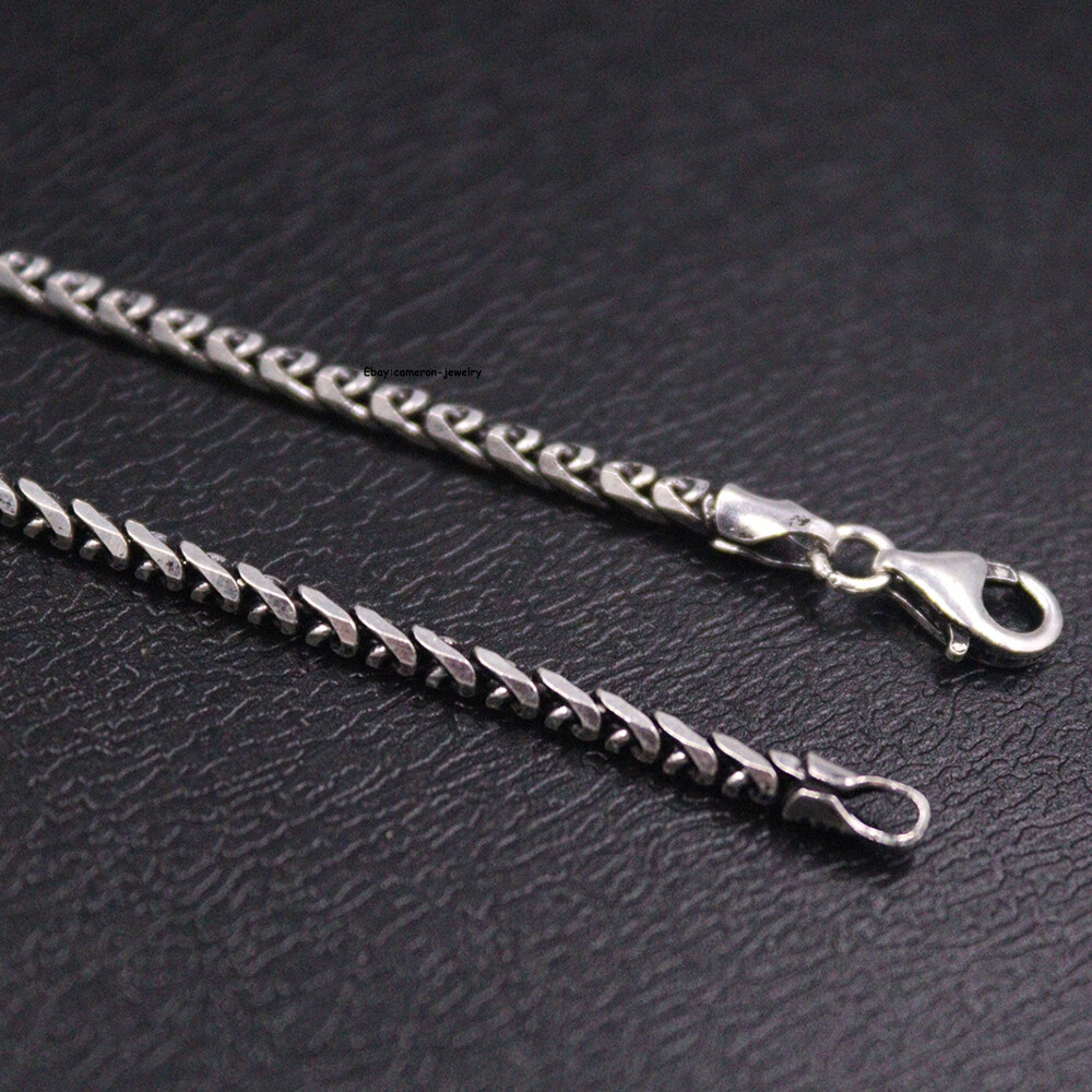 Pure S925 Sterling Silver Chain Women Men Round Wheat Link Necklace 21.6inch