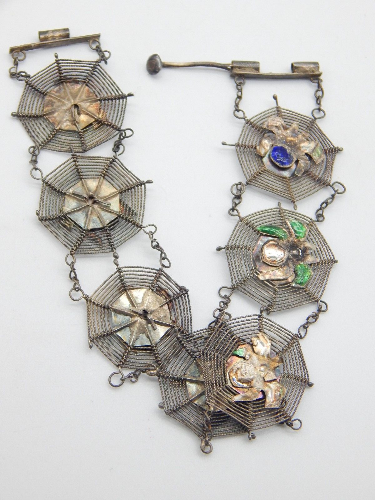 VTG 1940s Asian Silver Spiders on Spider Webs Necklace and Bracelet Set (CF110)
