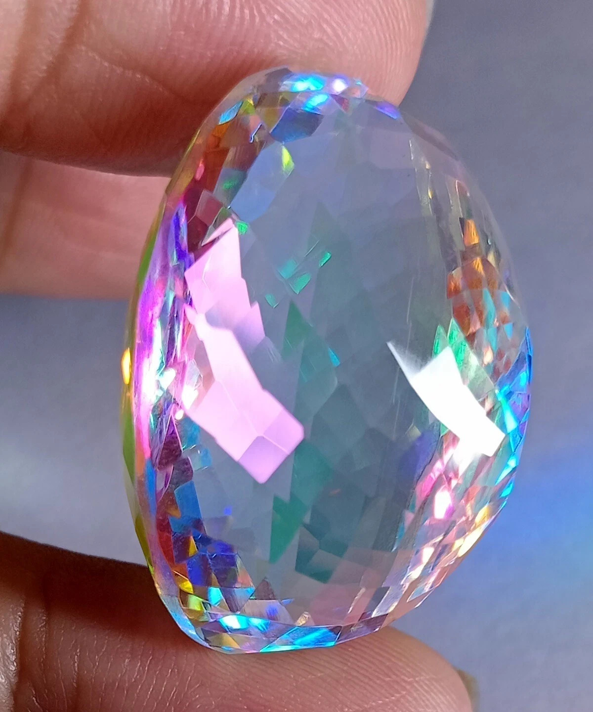 Oval Rainbow Color Mystic Quartz 60.10 Ct Certified Loose Gemstone Natural