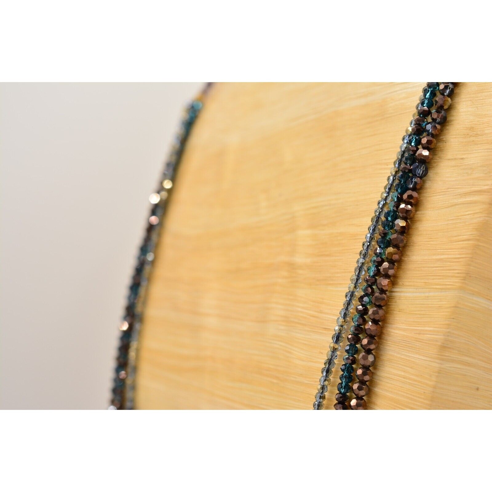 Nakamol Cabochon Necklace Blue Gray Crystal Beaded Chain Gold Tone SIgned 9J