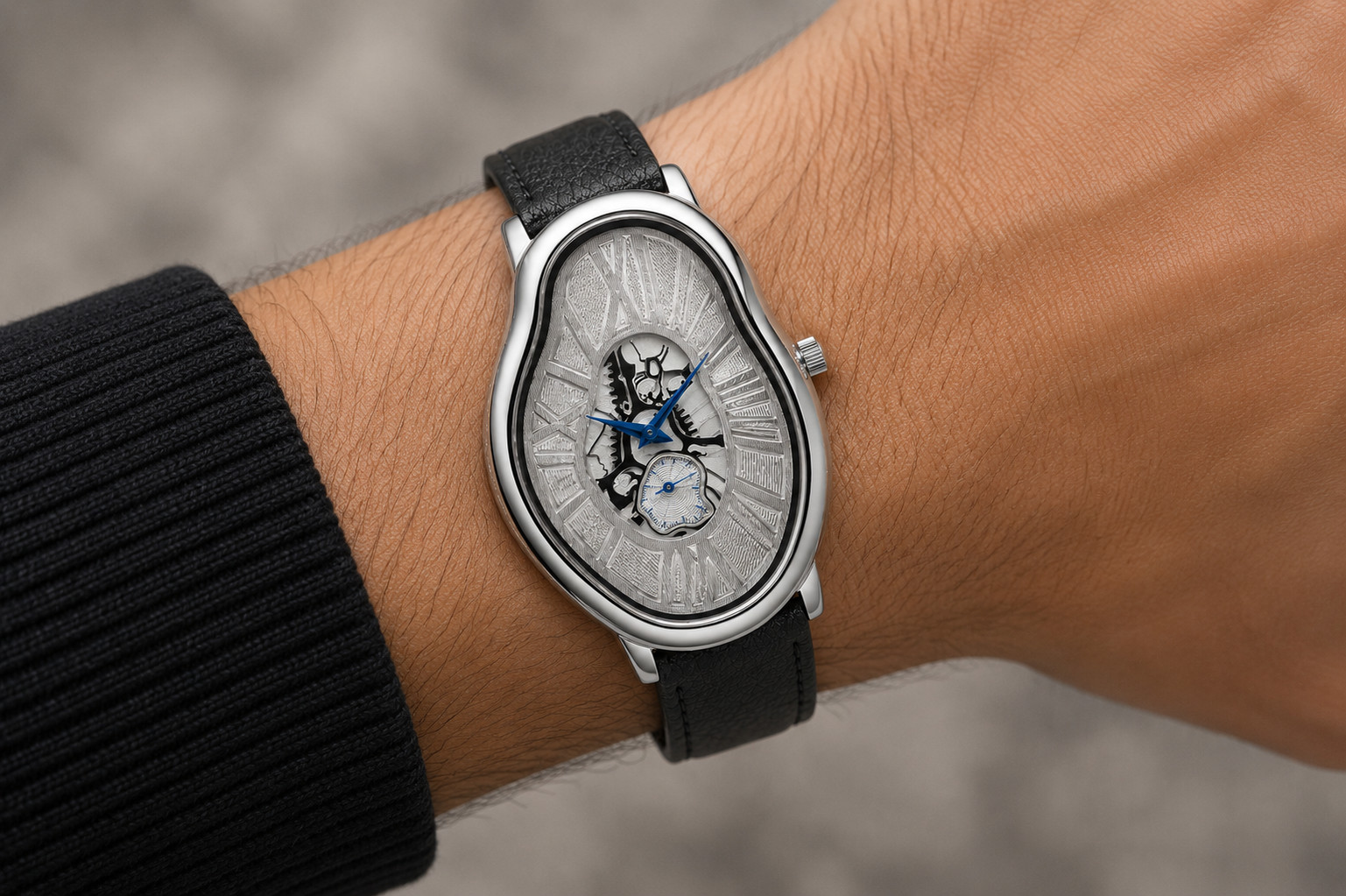 Men’s Abstract Melting Watch Asymmetric Masculine Soft Gifts Watch with Subdial