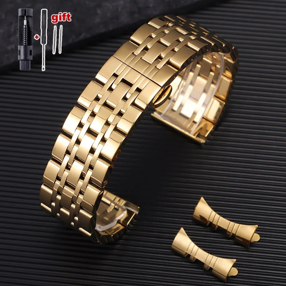 Curved End Watch Strap Bracelet Stainless Steel Band Metal Wristband Universal