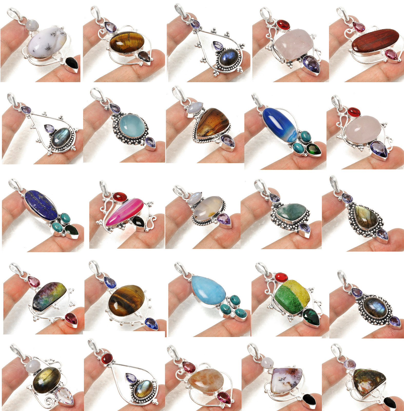 Assorted Multi-stone Silver Plated Designer Pendant Mix Wholesale Lot Ds-1207