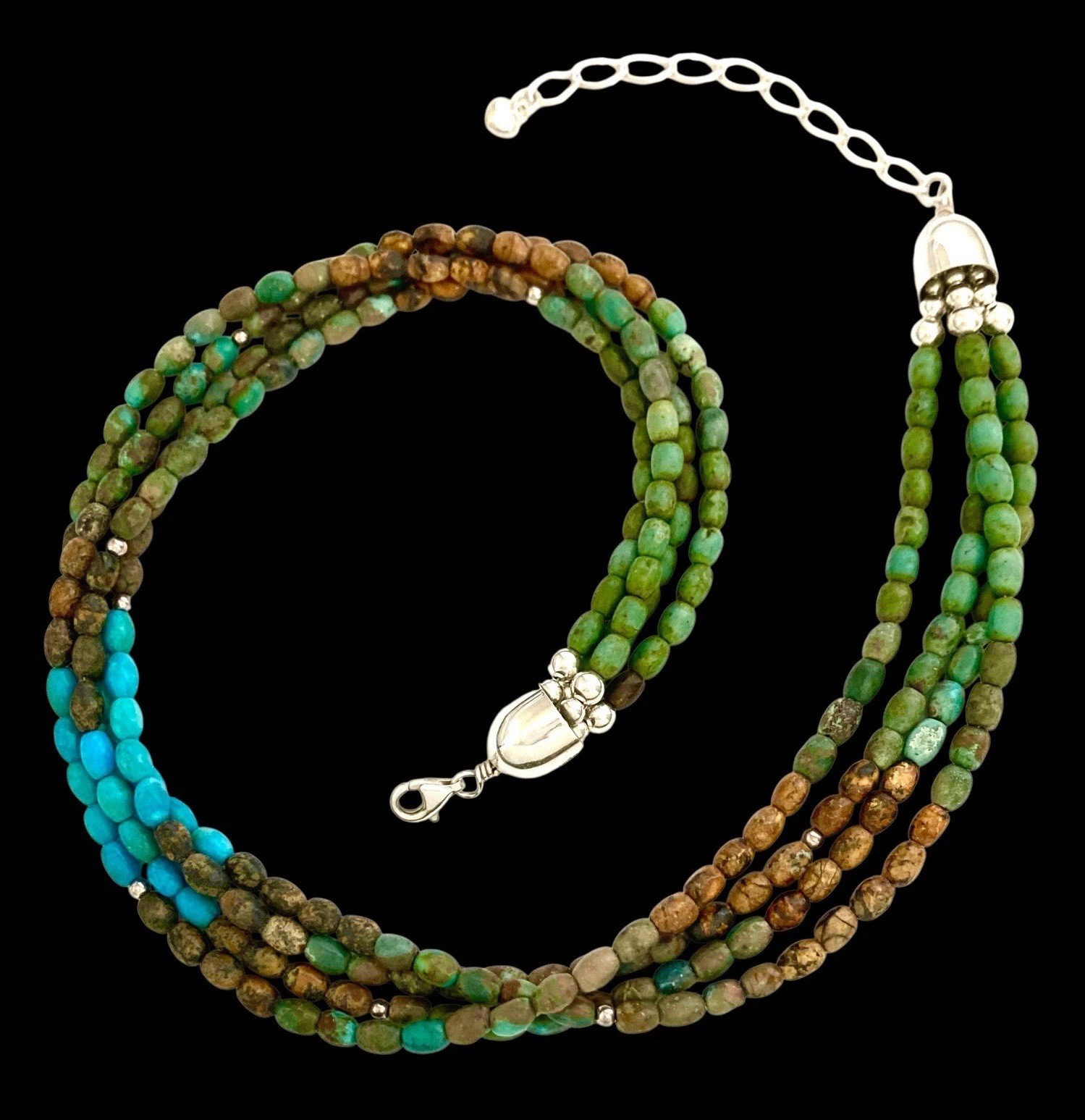 JAY KING~MINE FINDS Sterling Silver 4 STRAND TURQUOISE & JASPER Beaded Necklace