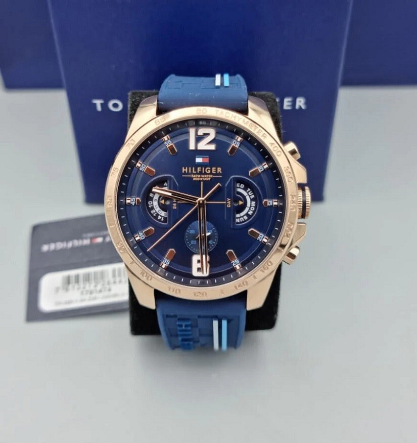 NEW TOMMY HILFIGER MENS WATCH 1791474 SILICONE BLUE STRAP & BLUE DIAL GENUINE UK